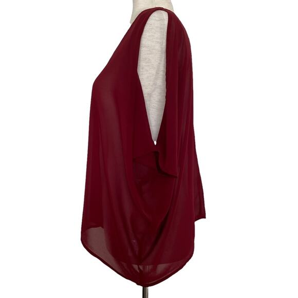 TOBI Blouse Maroon Sheer Cold Shoulder Relaxed Fit Size Small - Picture 4 of 7